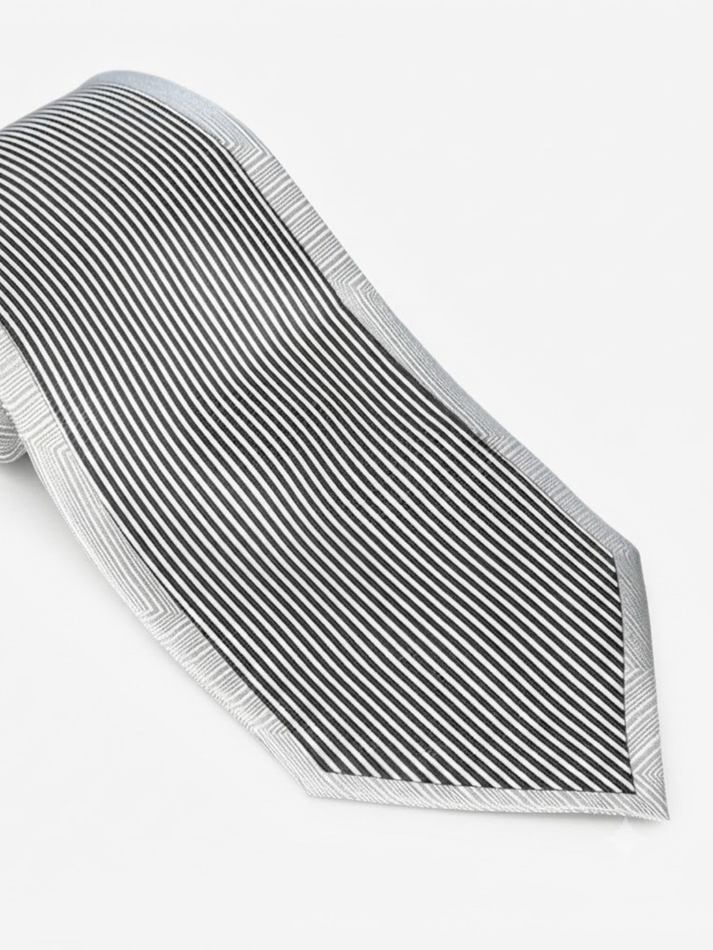 Vintage Laurant Benon Paris Tie 100% Silk Silver Geometric Retro Pattern Necktie